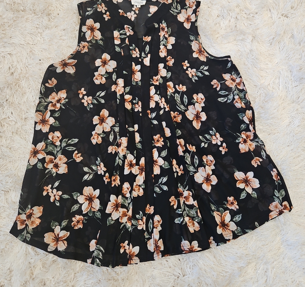 Siren Lily Black Blouse with Peach Floral Design